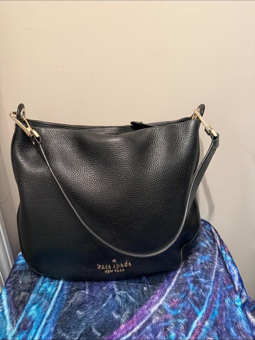 kate spade Black Pebbled Leather Shoulder Hobo with Gold Hardware